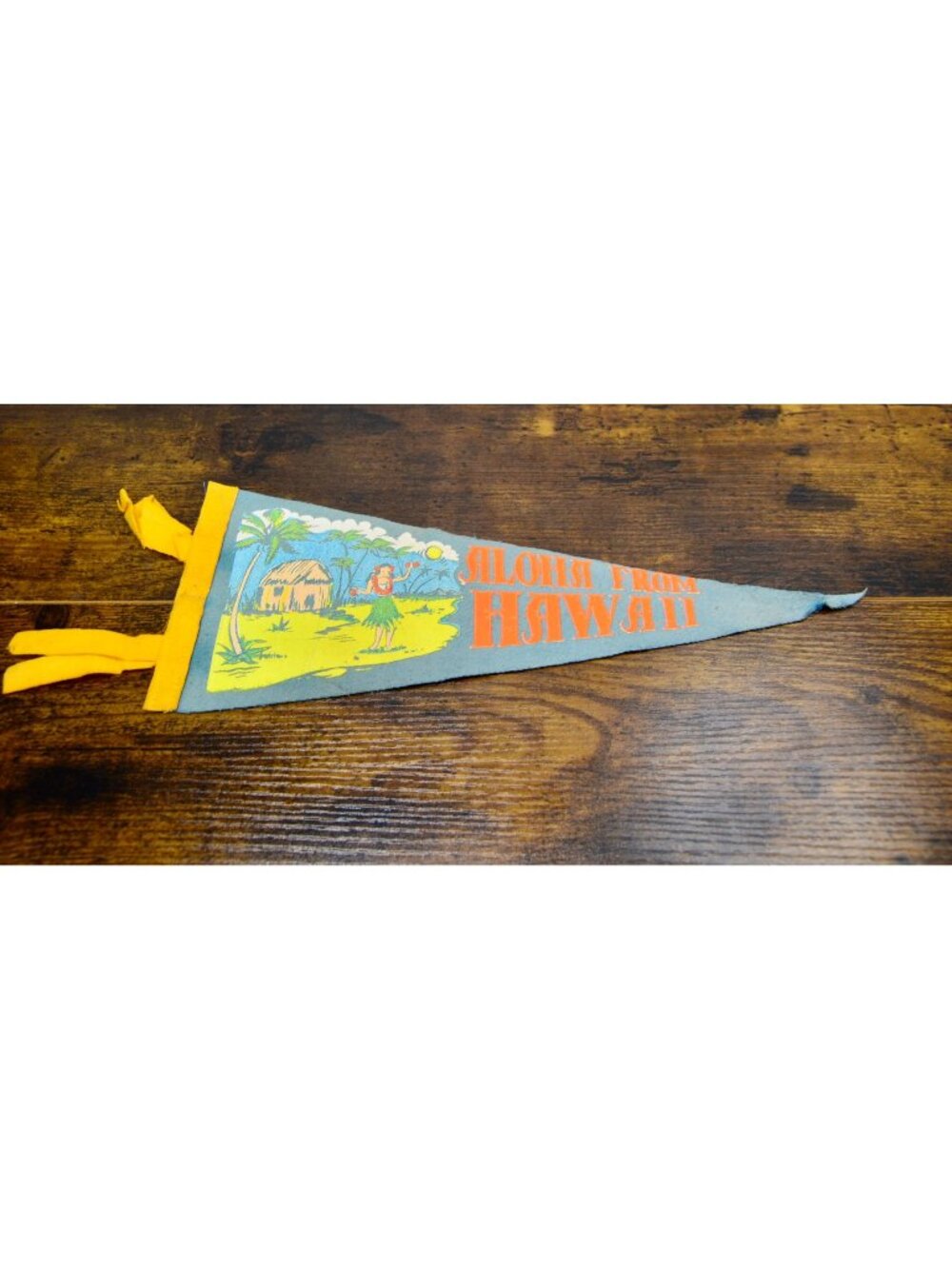 Vintage Felt Pennant Aloha From Hawaii With Hula Girl & Hut Design 12 inches